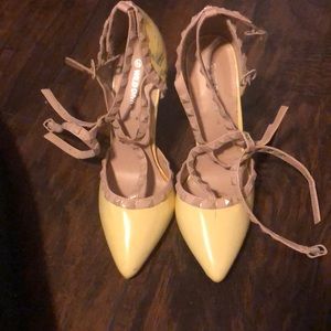 Yellow and tan heels